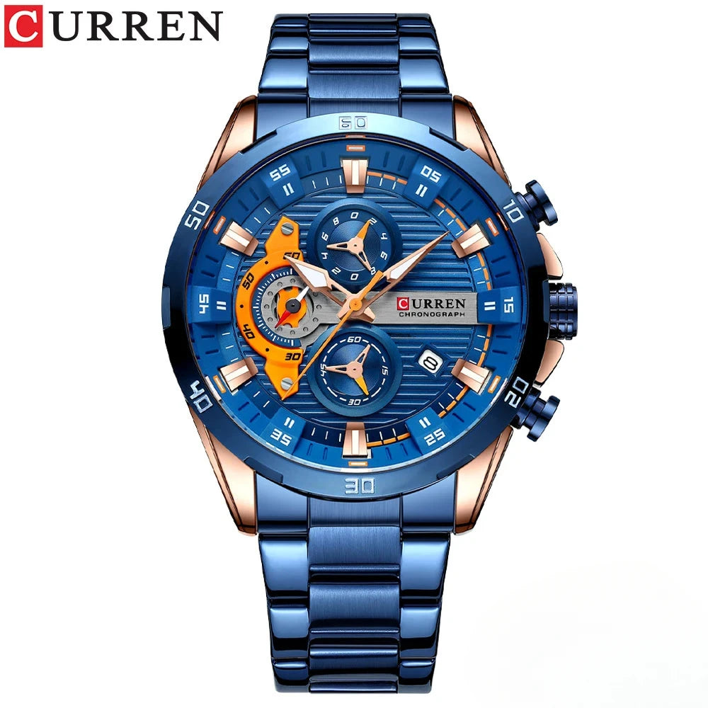 CURREN 8402 Top Brand Men's Stainless Steel Waterproof Quartz Watches Multi functional Date Three Needle Quartz Watches for Men