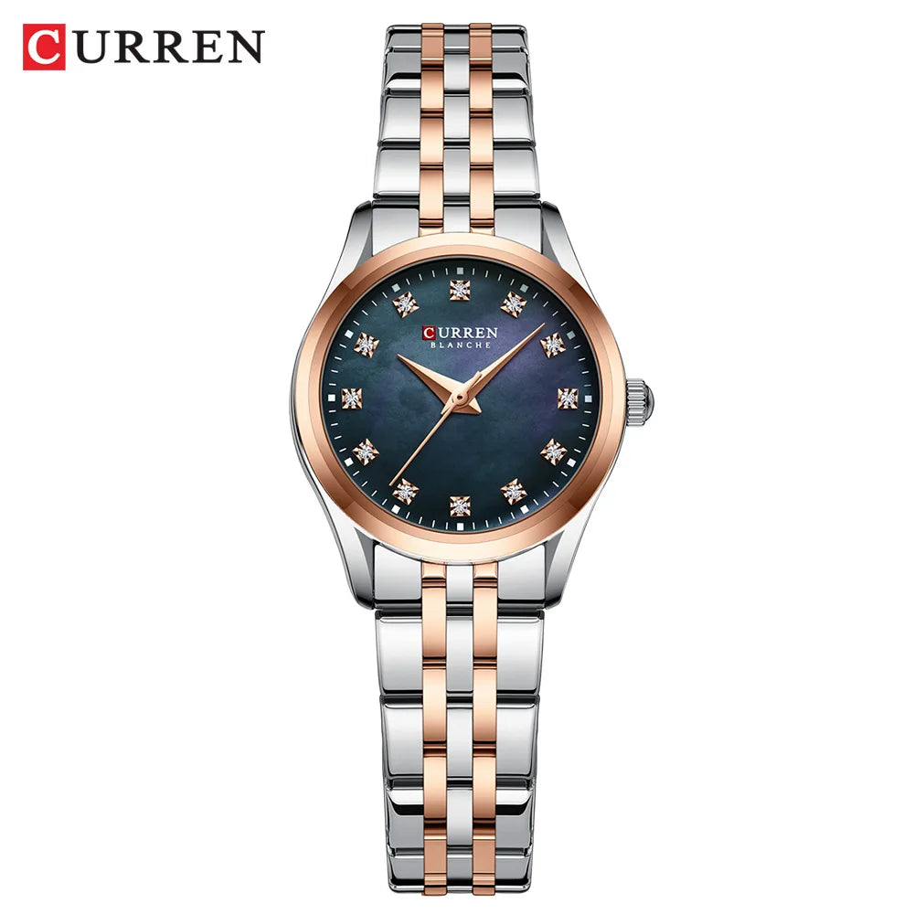 Curren Rhinestone Shell-Dial Watch — Two-Tone Steel, Women's