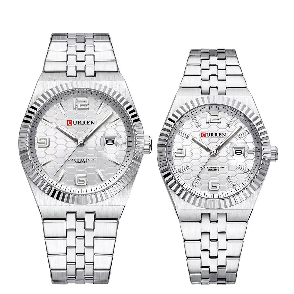 Curren 8498 couple watch set - Silver White