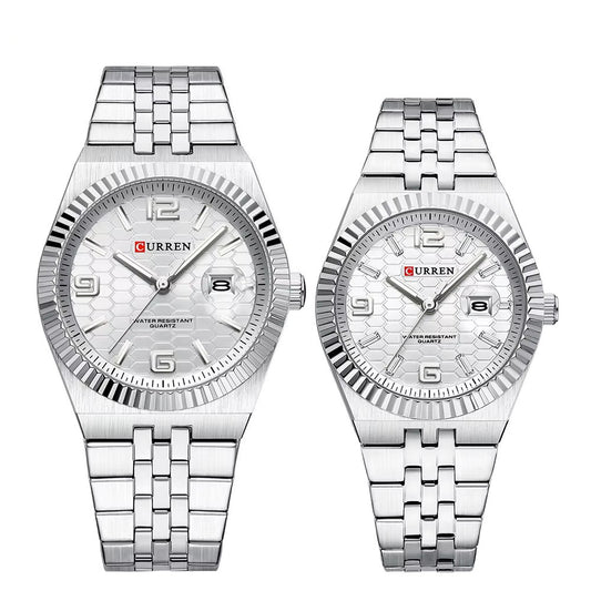 Curren 8498 couple watch set - Silver White