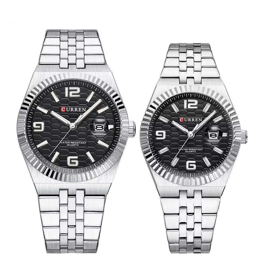 Curren 8498 couple watch set - Silver Black
