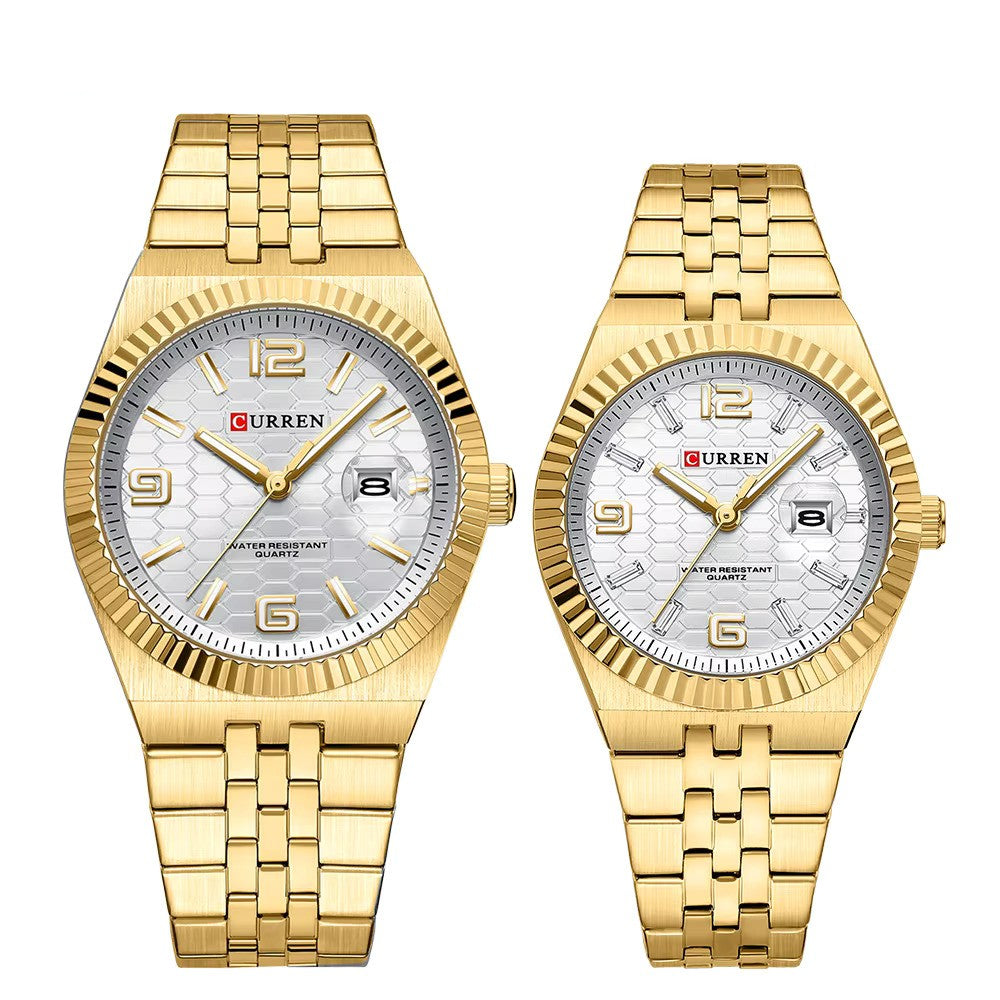 Curren 8498 couple watch set - Gold White