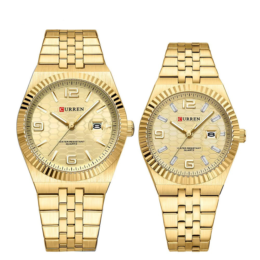Curren 8498 couple watch set - Full Gold