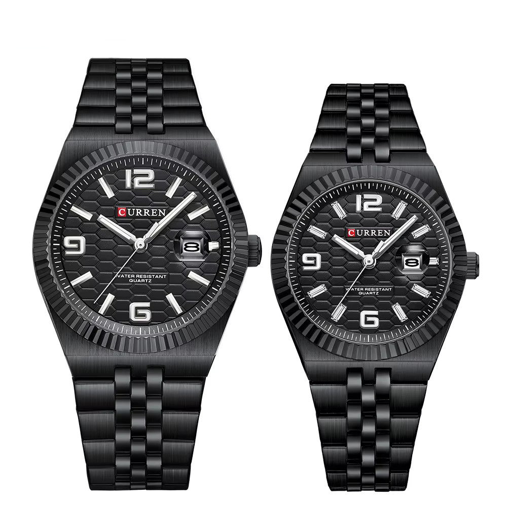 Curren 8498 couple watch set - Full Black