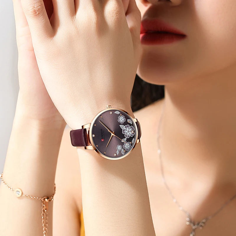 CURREN Top Brand Luxury Ladies Watches Casual Leather Clock Ultra Thin Waterproof Quartz Watch Women Fashion Bracelet Wristwatch