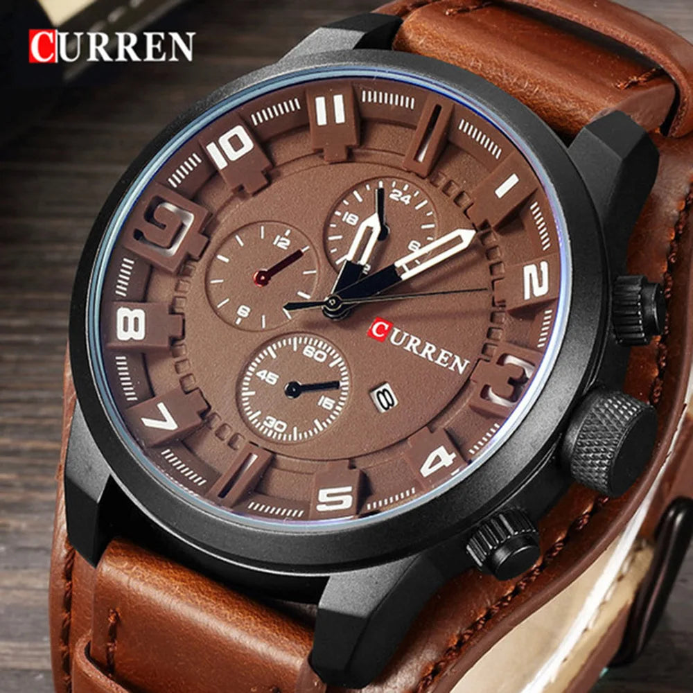 Curren Sport Military Watch — Leather Strap, Date