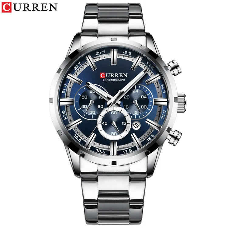 Curren 8355 Blue Dial Chronograph - Silver Blue