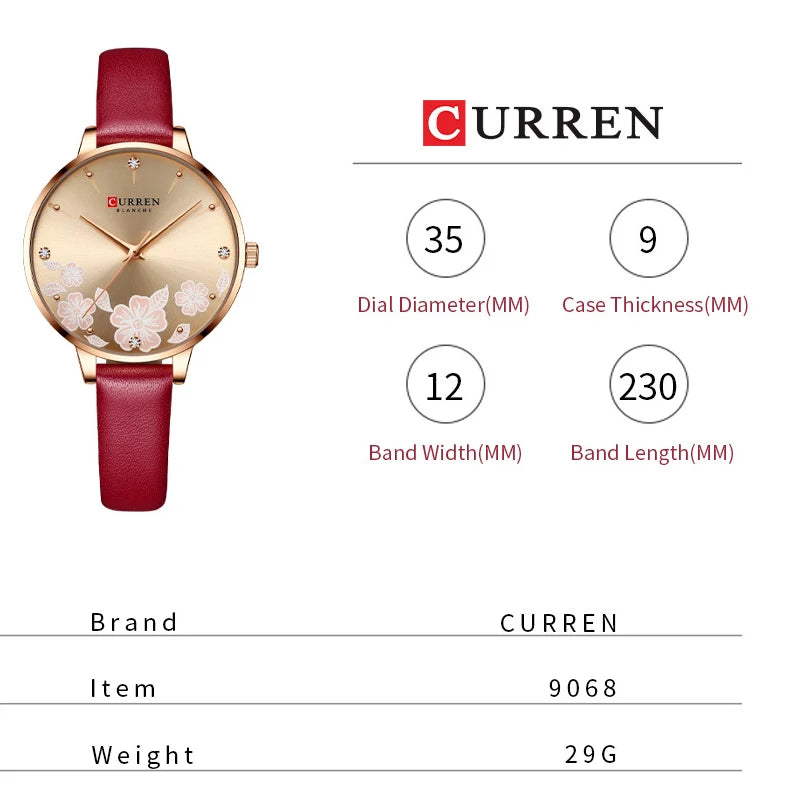 CURREN Top Brand Luxury Ladies Watches Casual Leather Clock Ultra Thin Waterproof Quartz Watch Women Fashion Bracelet Wristwatch