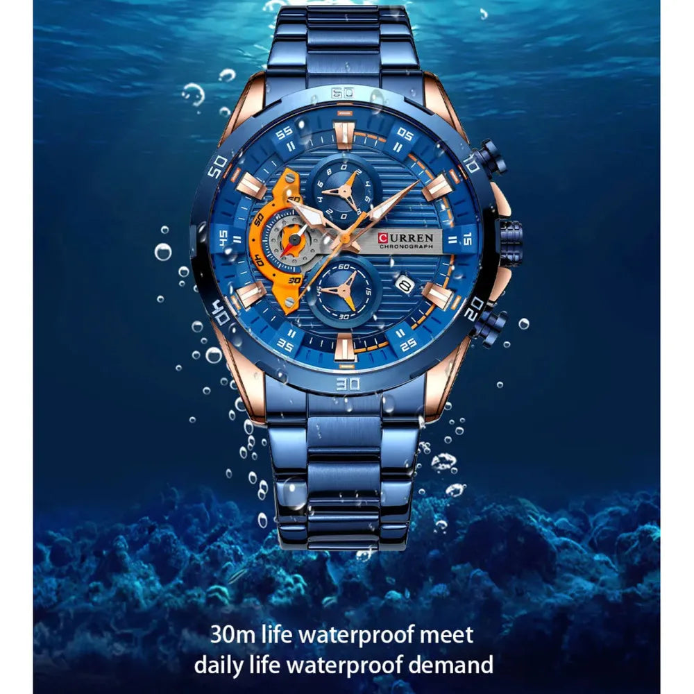 CURREN 8402 Top Brand Men's Stainless Steel Waterproof Quartz Watches Multi functional Date Three Needle Quartz Watches for Men