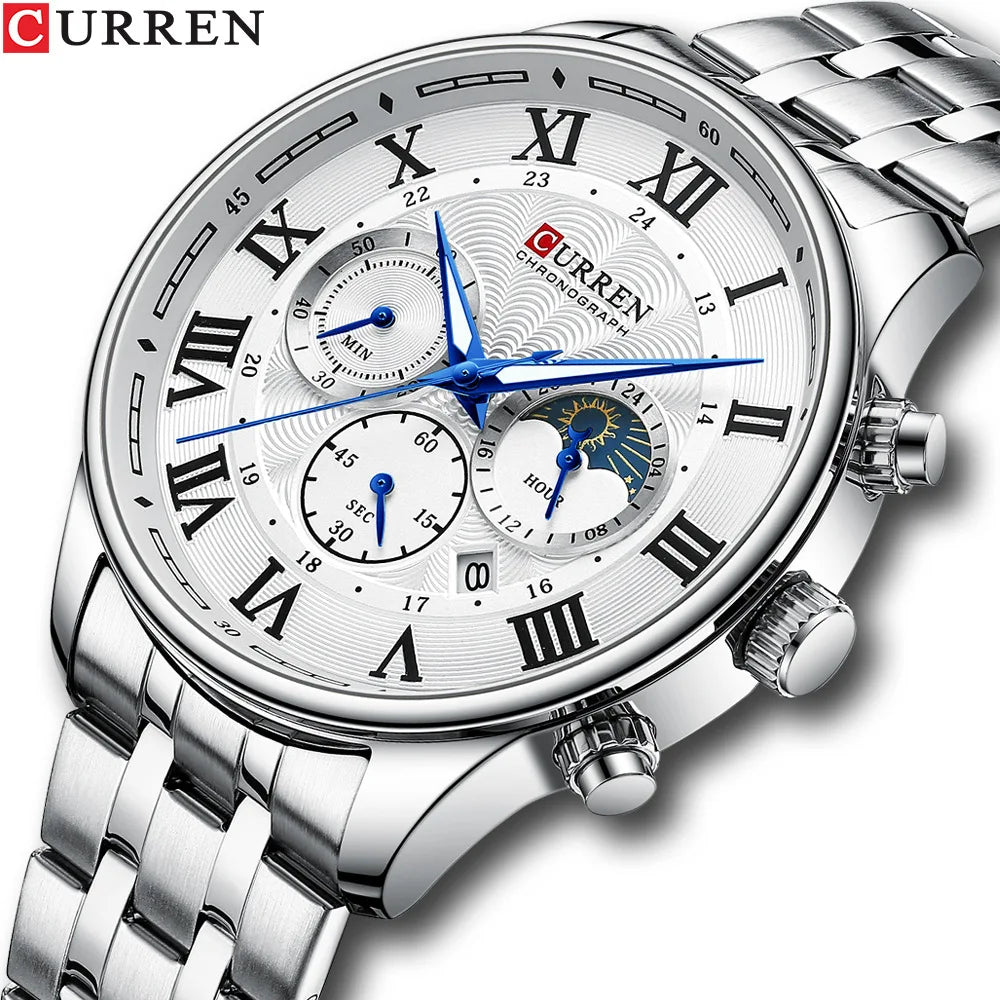 CURREN 8427 Men's Quartz Watch Fashion Business Calendar Stainless Steel Strap Silver Gold Wristwatch for Male
