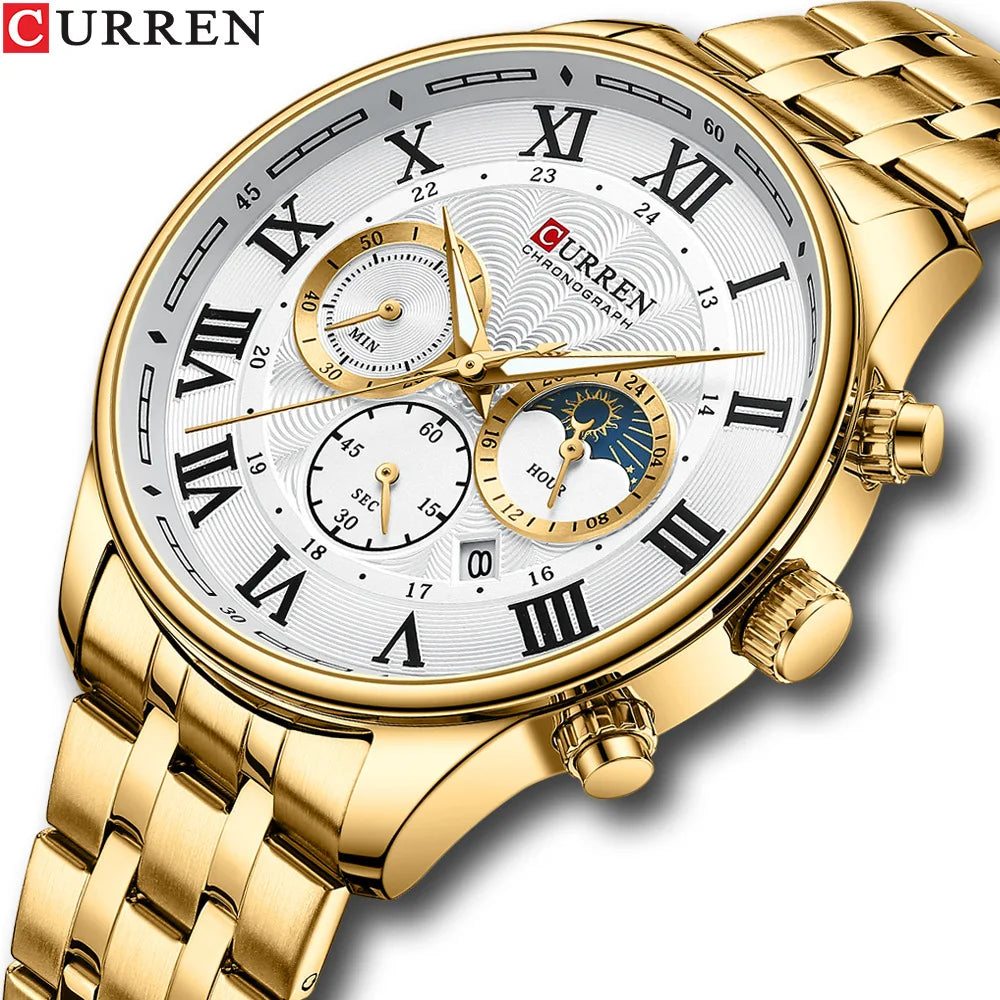 Curren 8427 Calendar Watch — Silver-Gold Steel