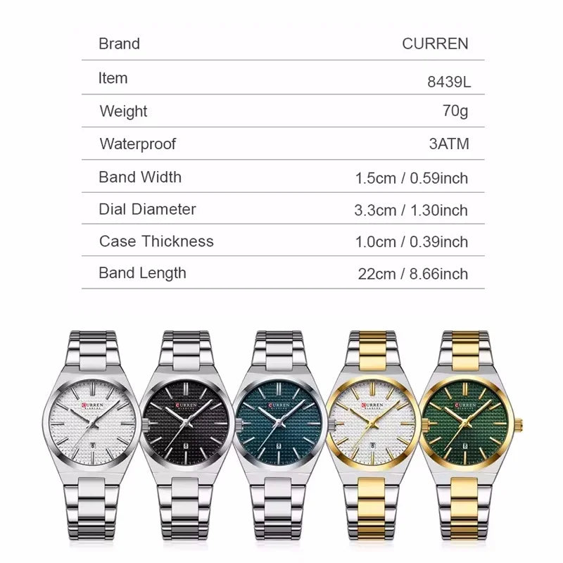 Curren 8439L Luxury Gold Green Watch For Women Original Waterproof Stainless Steel Woman Watches Simple Quartz Wristwatches