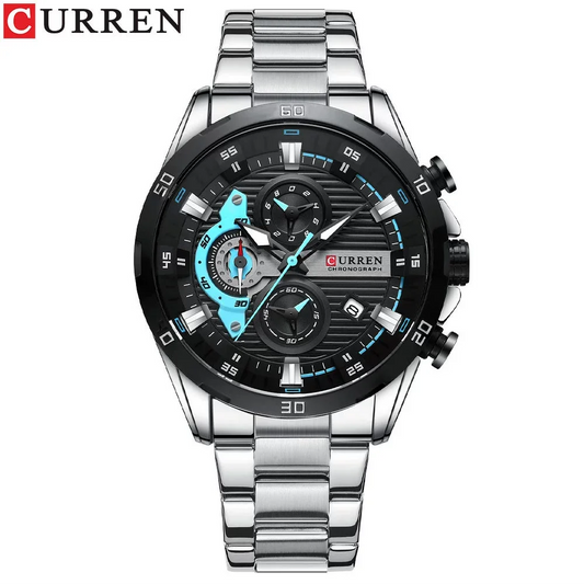CURREN 8402 Creative Fashion Mens Business Casual Wristwatches Stainless Steel Luminous Dial Chronograph Clock