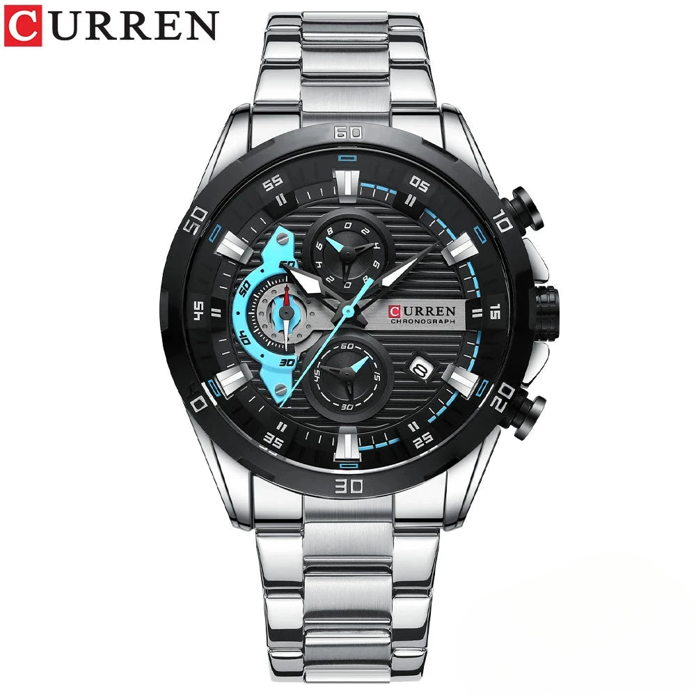 CURREN 8402 Top Brand Men's Stainless Steel Waterproof Quartz Watches Multi functional Date Three Needle Quartz Watches for Men