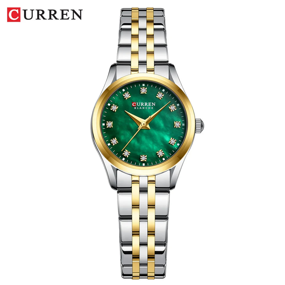 Curren Rhinestone Shell-Dial Watch — Two-Tone Steel, Women's