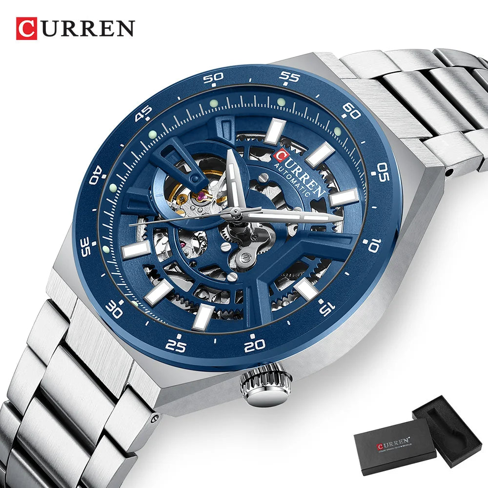 Curren 8486 Skeleton Automatic Watch - movement close-up