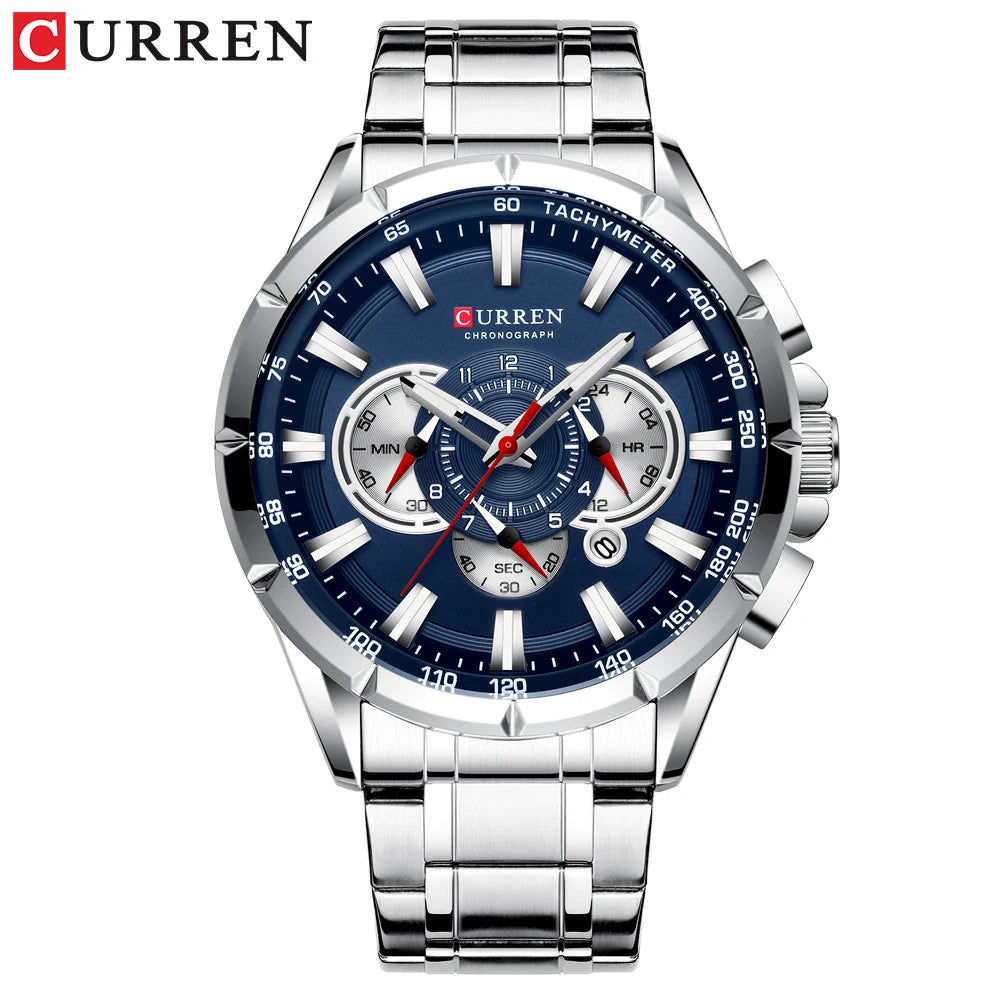 Curren 8363 Casual Sport Chronograph - Silver Blue