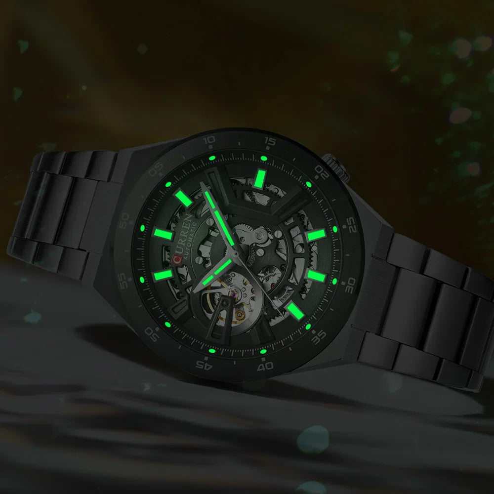 Curren 8486 Skeleton Automatic Watch - luminous night glow