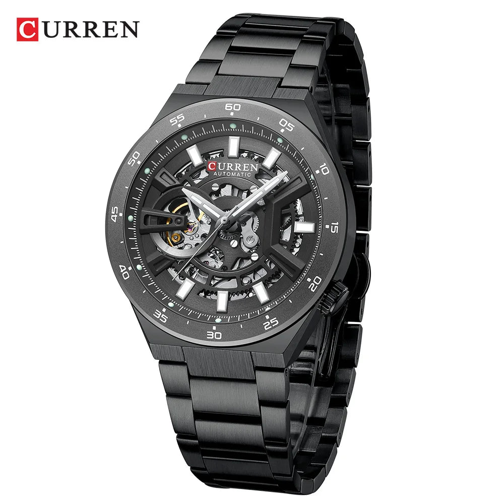 Curren 8486 Skeleton Automatic Watch - Black