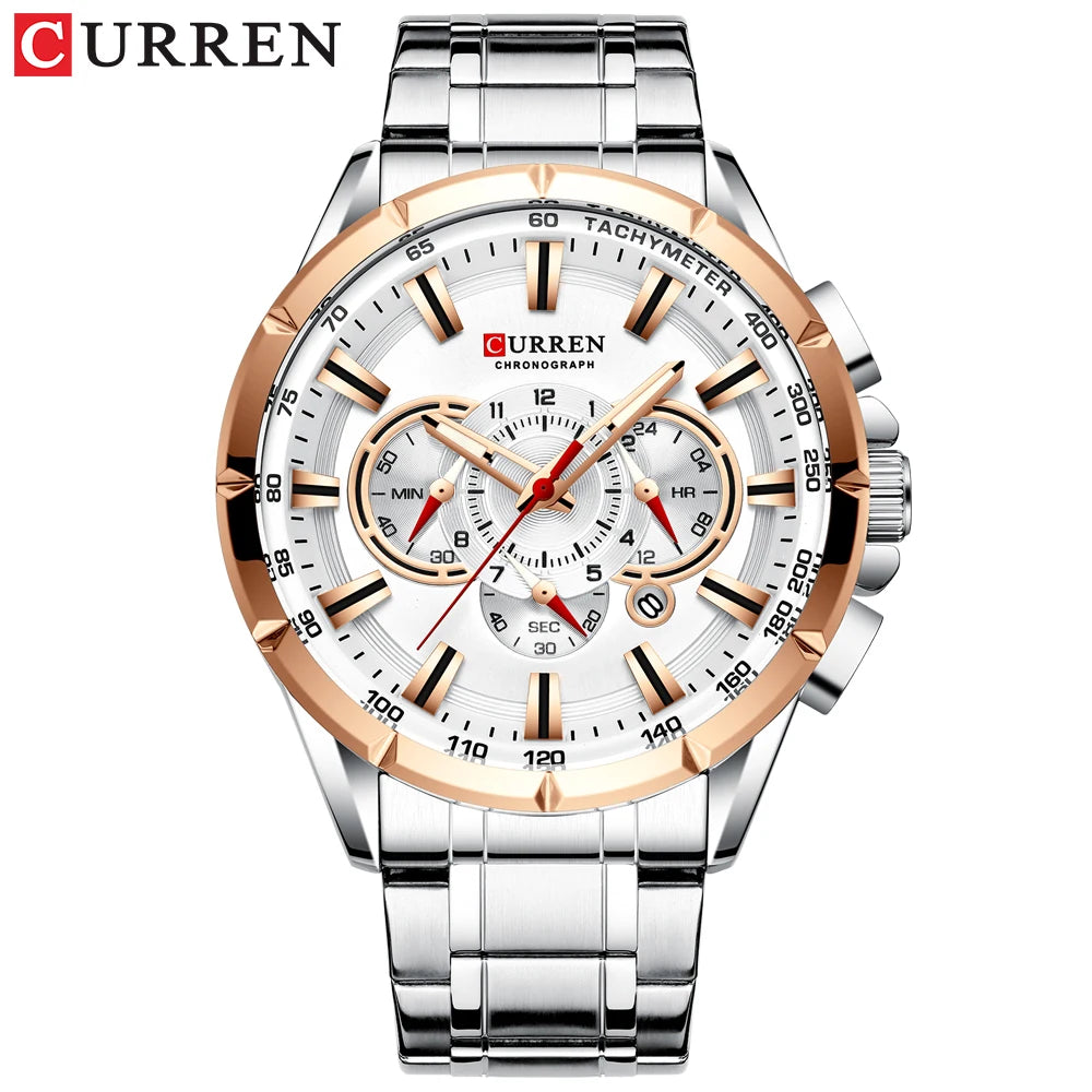 Curren 8363 Casual Sport Chronograph - Rose Silver