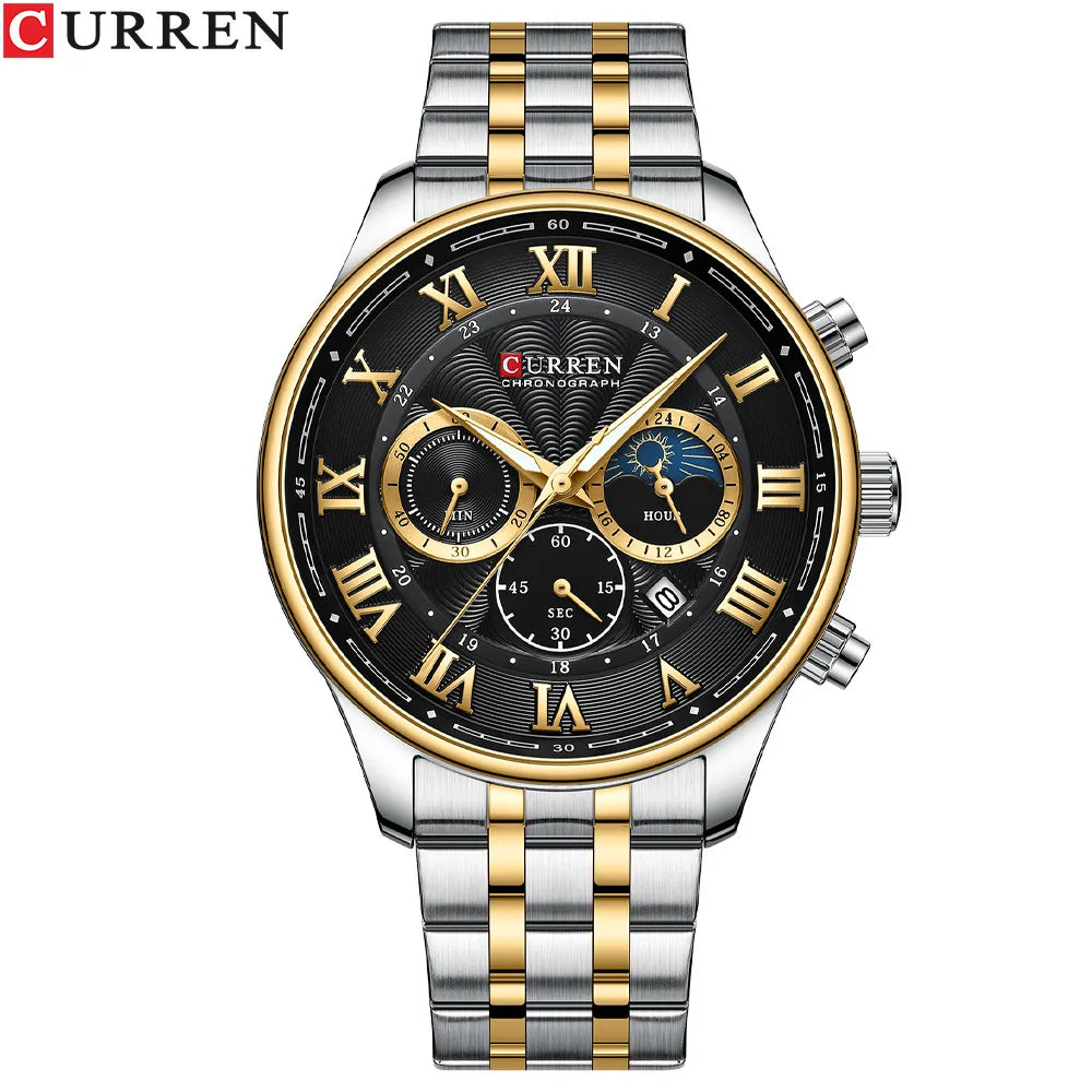 CURREN 8427 Men's Quartz Watch Fashion Business Calendar Stainless Steel Strap Silver Gold Wristwatch for Male