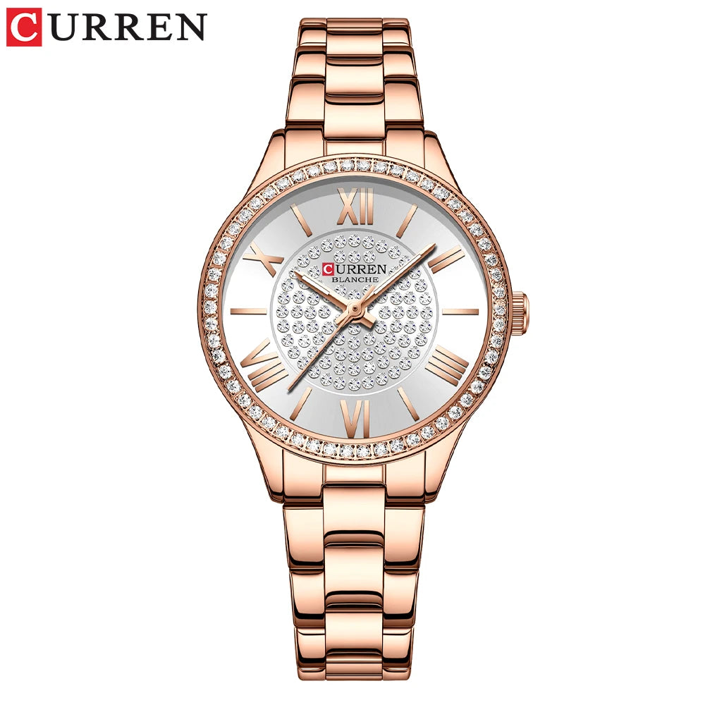 Curren 9084 Crystal Pave Dial Watch - Rose White
