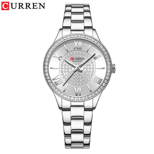 Curren 9084 Crystal Pave Dial Watch - Silver