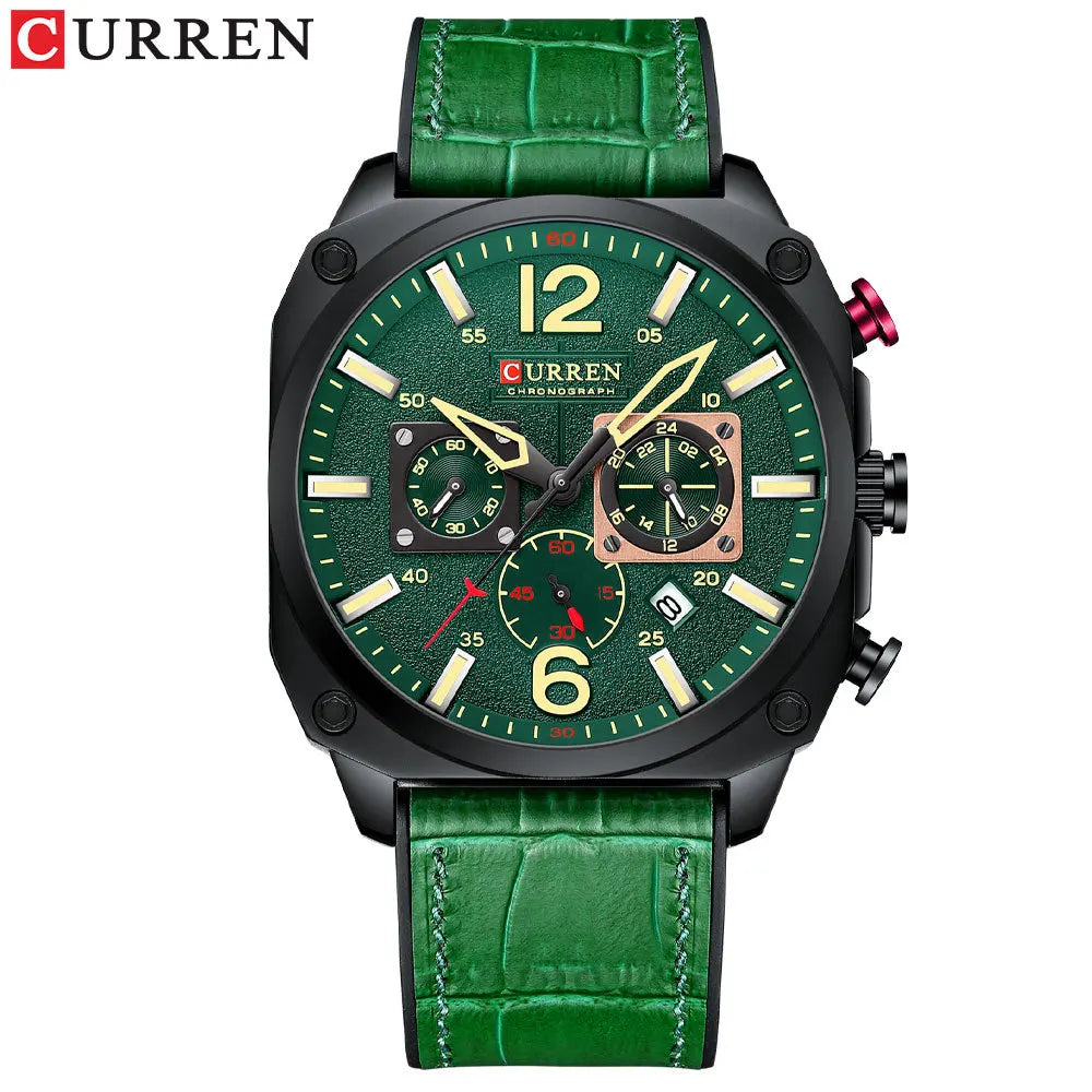 CURREN 8398 Fashion Water-resistant Men's Watch, Six-hand Calendar Quartz Wristwatch with Leather Strap