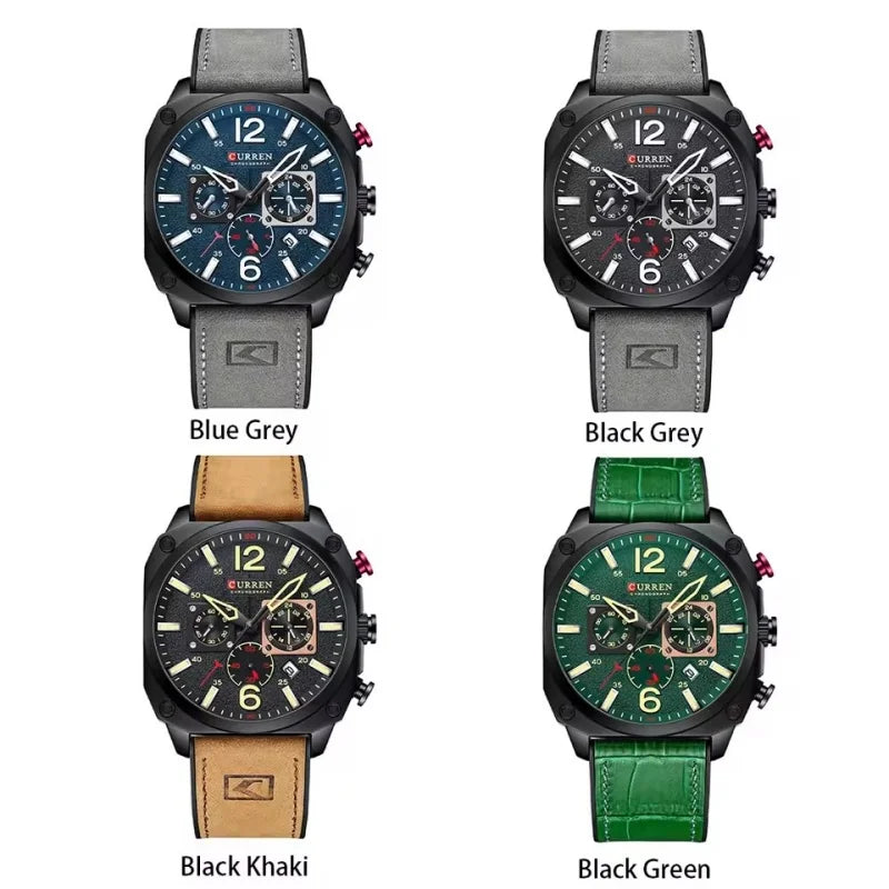 CURREN 8398 Fashion Water-resistant Men's Watch, Six-hand Calendar Quartz Wristwatch with Leather Strap