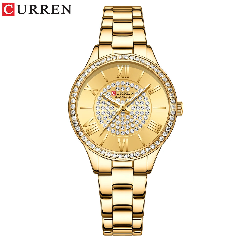 Curren 9084 Crystal Pave Dial Watch - Gold