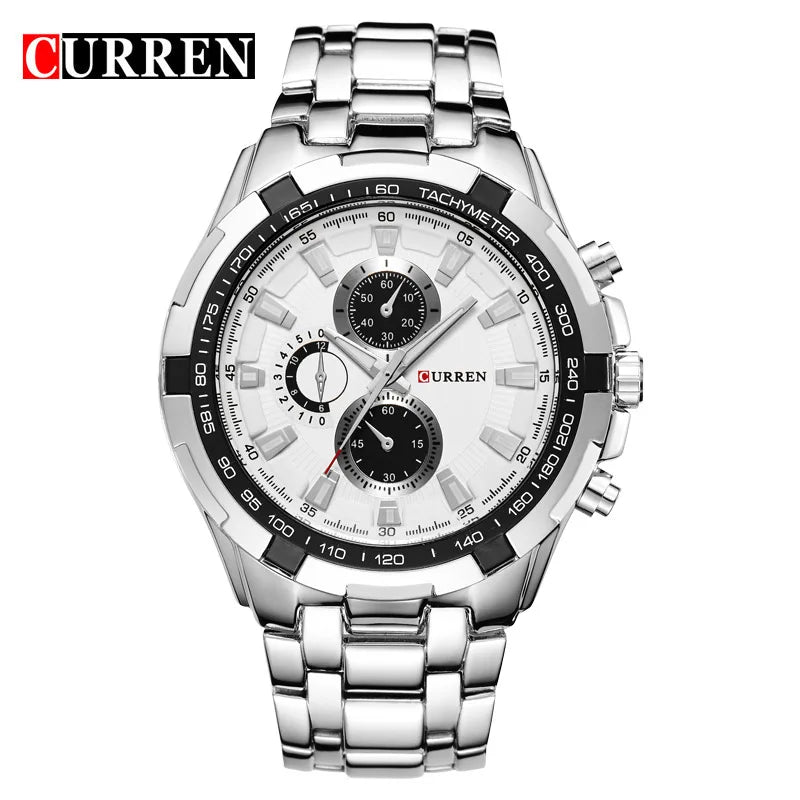 Curren Top Brand Tachymeter Chronograph - Silver White