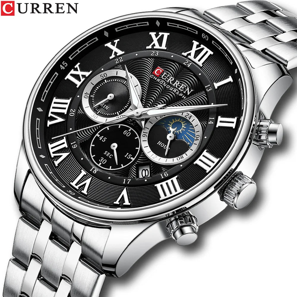 CURREN 8427 Men's Quartz Watch Fashion Business Calendar Stainless Steel Strap Silver Gold Wristwatch for Male