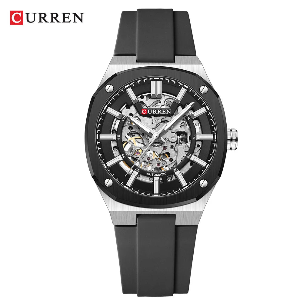 Curren Skeleton Automatic Watch - Silver Black