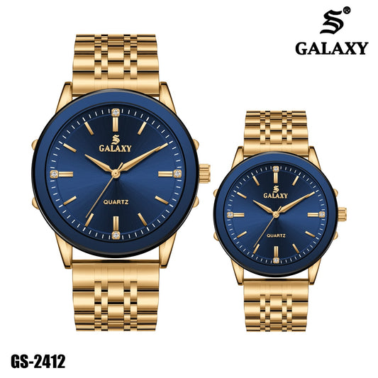 S Galaxy GS-2412 couple watch - Gold Blue