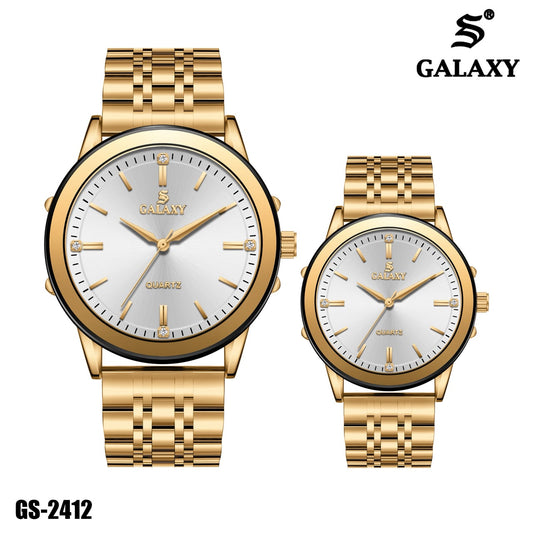 S Galaxy GS-2412 couple watch - Gold White