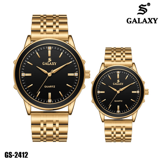 S Galaxy GS-2412 couple watch - Full Silver Black