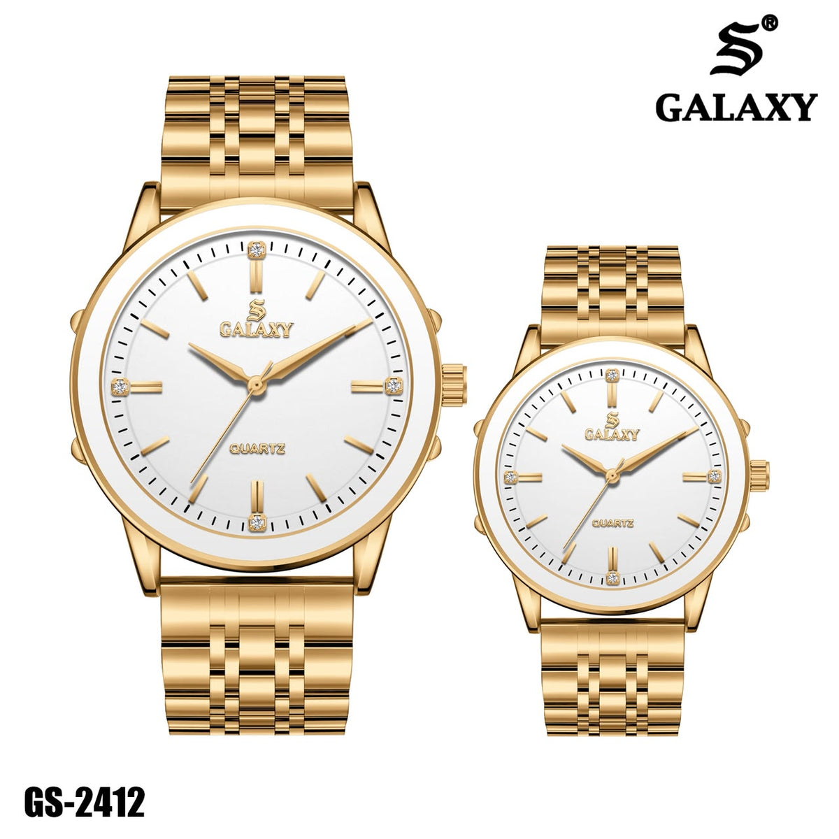 S Galaxy GS-2412 couple watch - Full Gold White