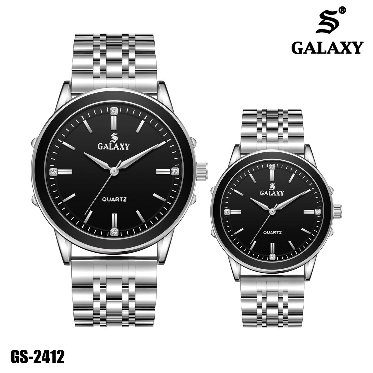 S Galaxy GS-2412 couple watch - Silver Black