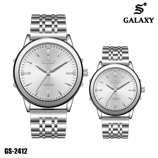 S Galaxy GS-2412 couple watch - Full Silver White