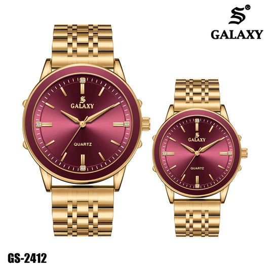 S Galaxy GS-2412 couple watch - Gold Burgundy