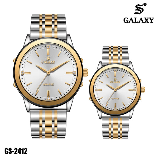 S Galaxy GS-2412 couple watch - Gold Silver