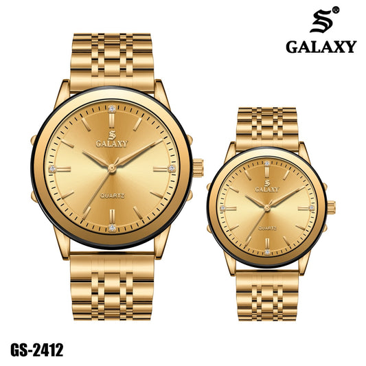 S Galaxy GS-2412 couple watch - Full Gold
