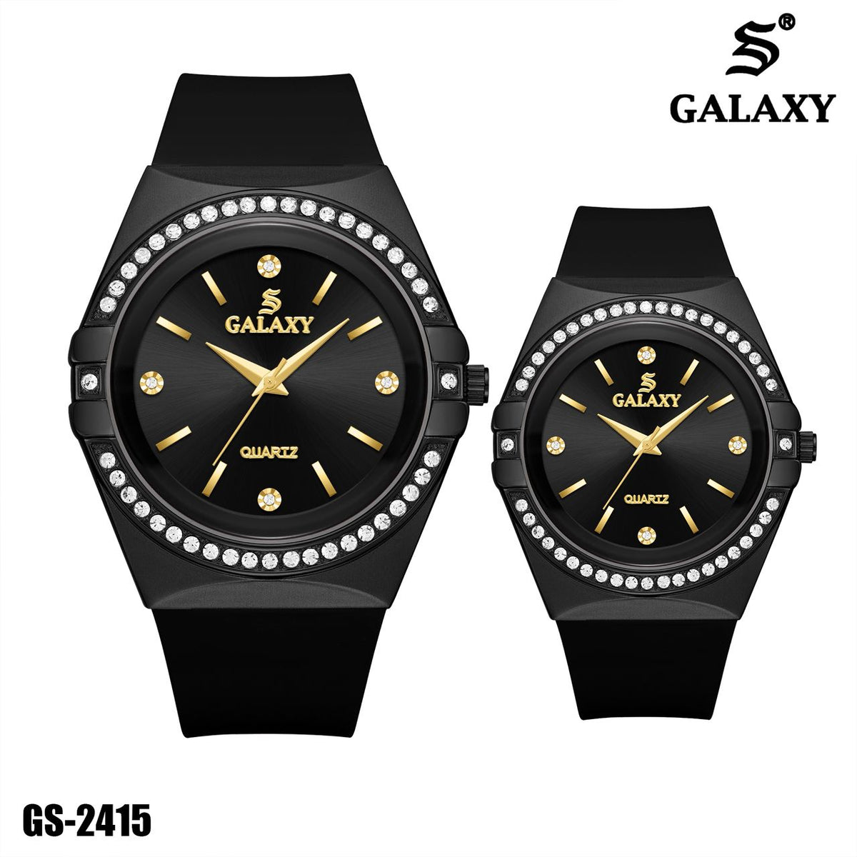 S Galaxy GS-2415 couple watch set - Full Black